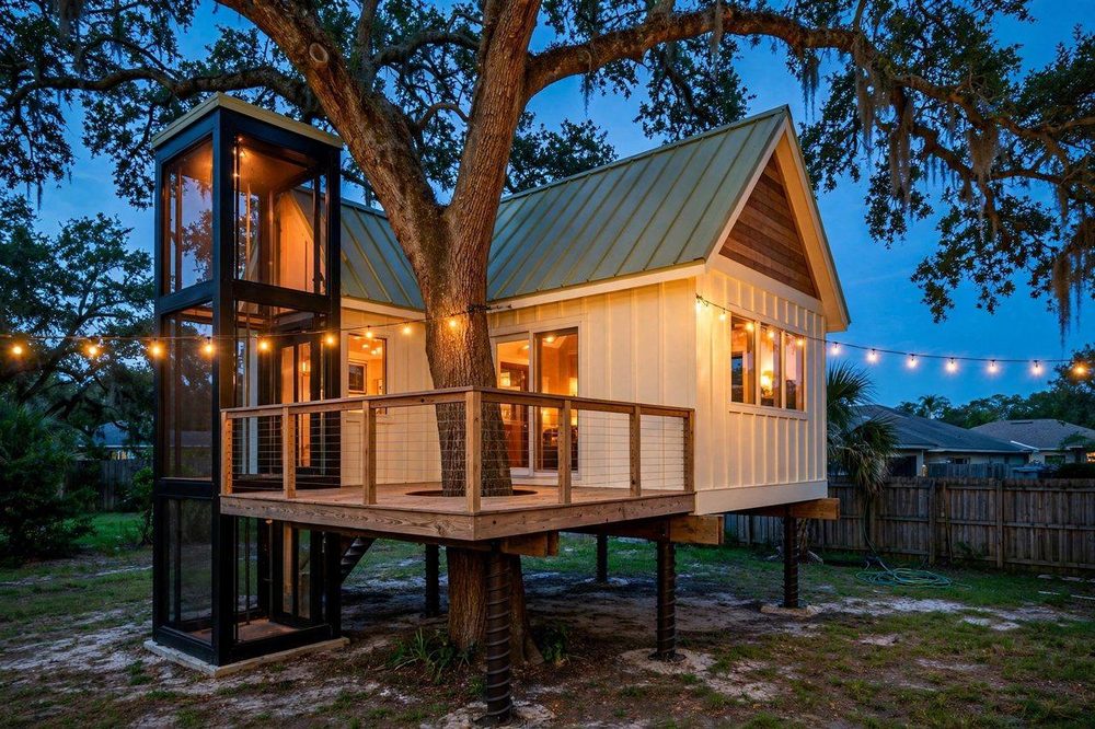 The Gabled Lift — Elevator Estate luxury treehouse ADU exterior