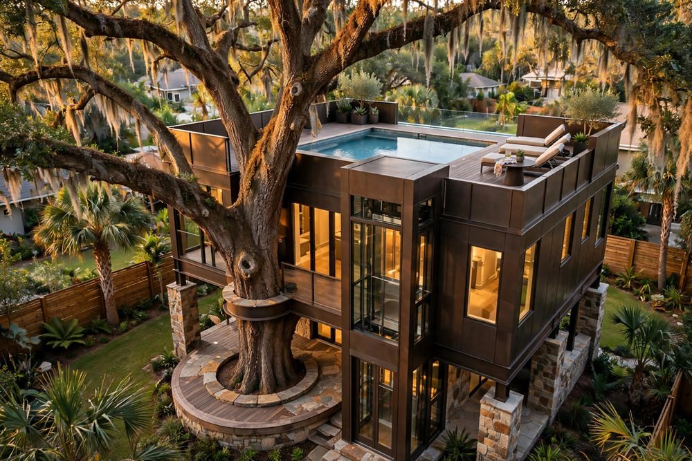 The Summit — Elevator Estate luxury treehouse ADU exterior