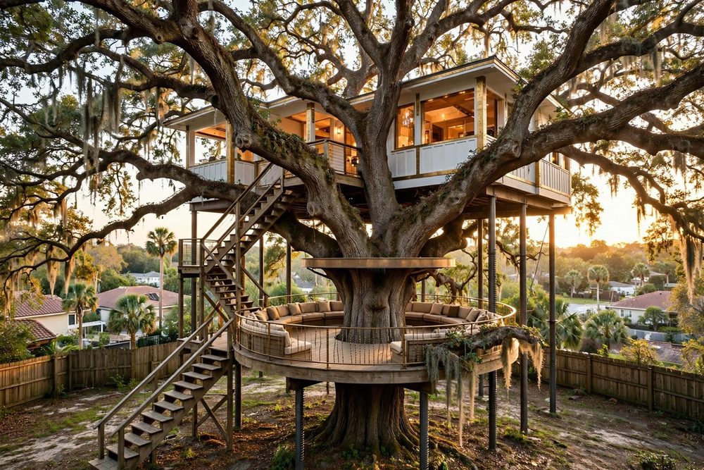 The Rotunda — Grand Oak Pavilion luxury treehouse ADU exterior