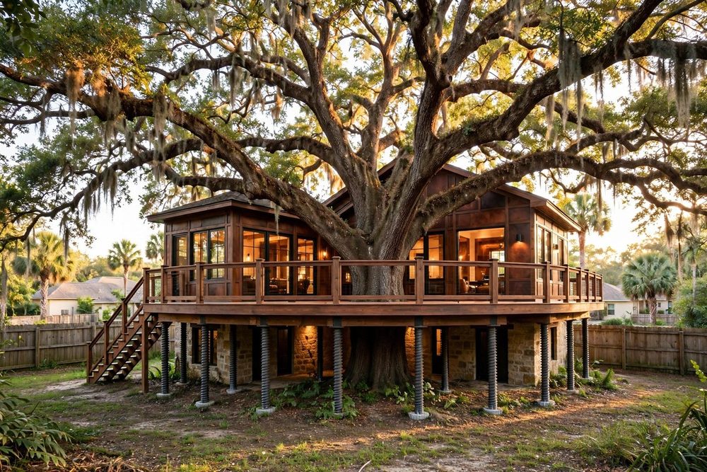 The Vintage Oak — Grand Oak Pavilion luxury treehouse ADU exterior