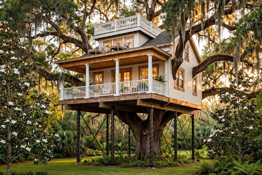 The Widow's Walk — Magnolia House luxury treehouse ADU exterior