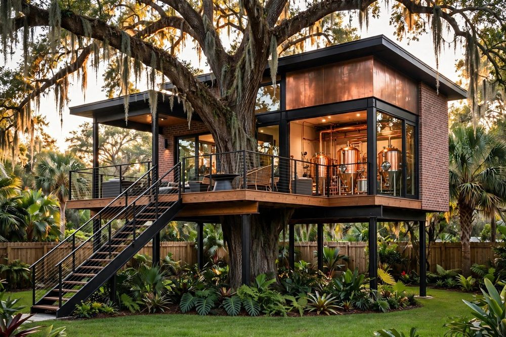 The Brew House — Man Cave luxury treehouse ADU exterior
