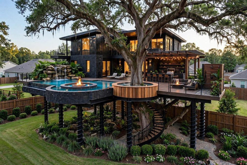 The Ember Isle — Oasis Deck luxury treehouse ADU exterior