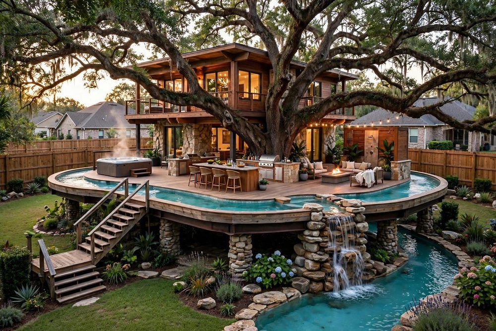The River Deck — Oasis Deck luxury treehouse ADU exterior