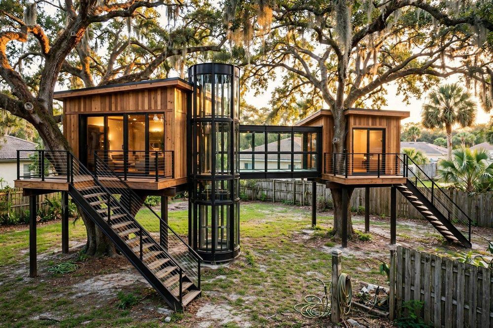 The Skybridge — Signature Estate luxury treehouse ADU exterior