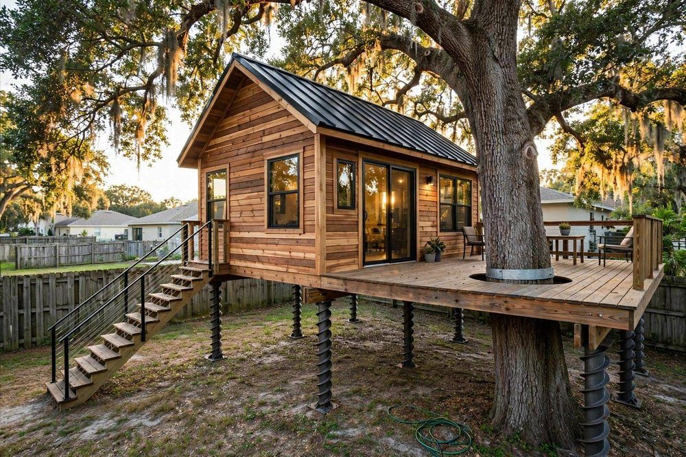 The Family Basic — Simple Basic luxury treehouse ADU exterior
