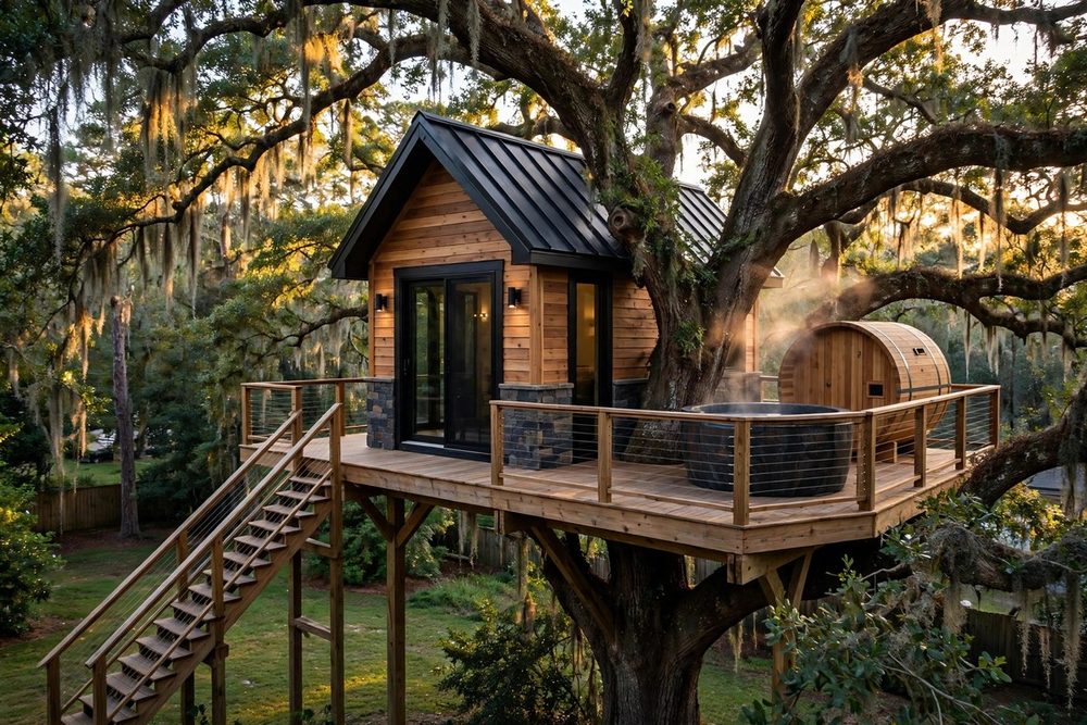 The Steam — Simple Basic luxury treehouse ADU exterior