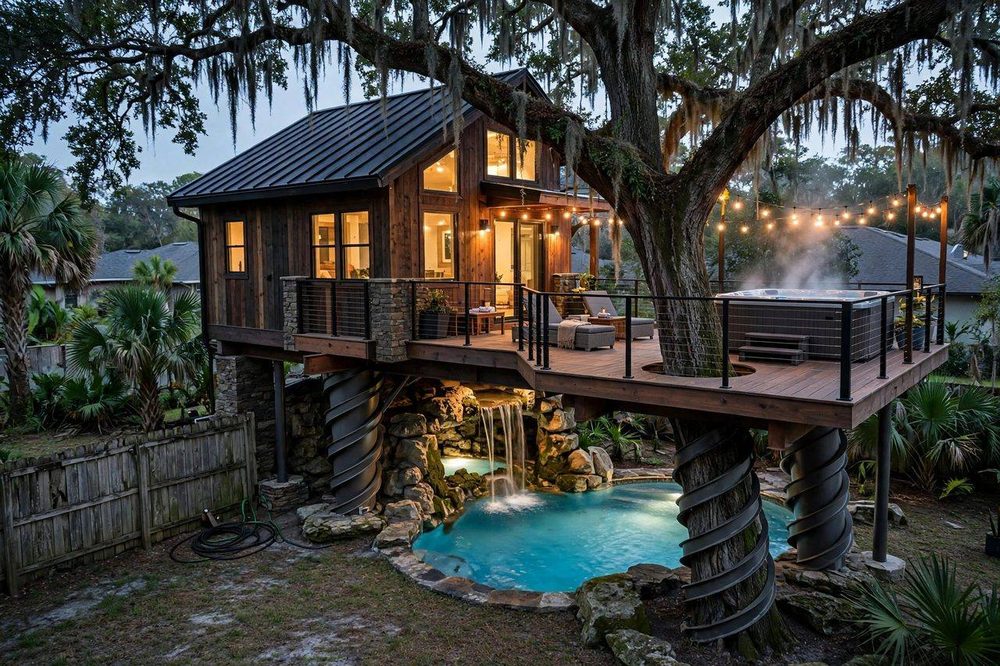 The Grotto — Waterfall Estate luxury treehouse ADU exterior