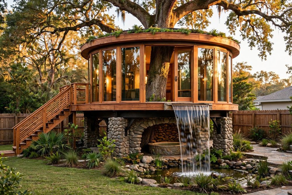 The Spillway — Waterfall Estate luxury treehouse ADU exterior