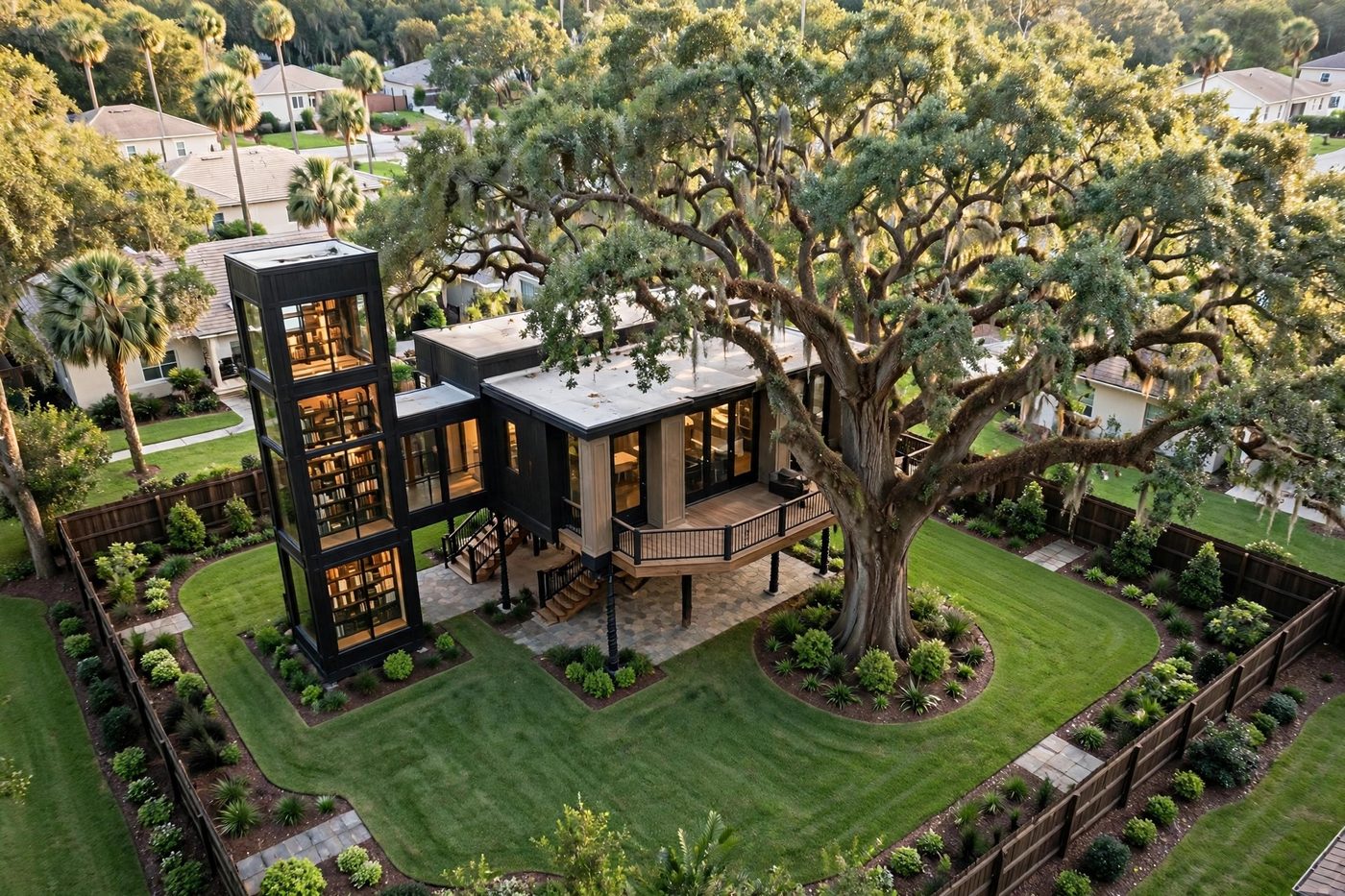 The Library Tower from above — Grand Oak Pavilion collection, Rose Homes Luxury Builds