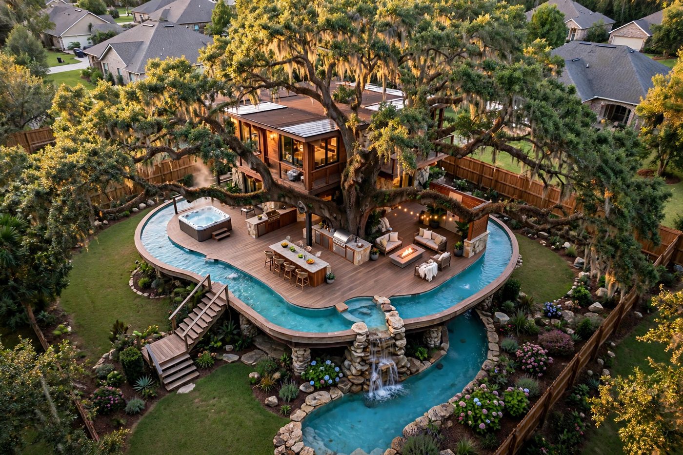 The River Deck from above — Oasis Deck collection, Rose Homes Luxury Builds
